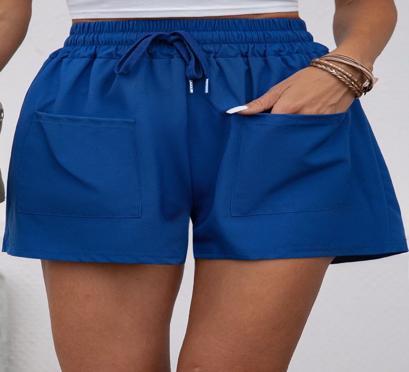Pocket Dark Blue Drawastring High Waisted Shorts